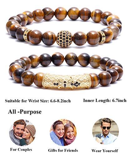 Bomail 8Mm Tiger Eye Stone Beads Bracelet Elastic Natural Stone Yoga Bracelet For Women Men #TOP5