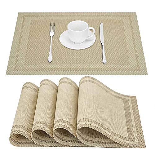 Giverare Placemats Set Of 4, Heat-Resistant Woven Vinyl Placemat, Non-Slip Washable Pvc Table Mat, Easy To Clean Premium Plastic Table Mats For Dining Table, Kitchen Table (Beige) #TOP15