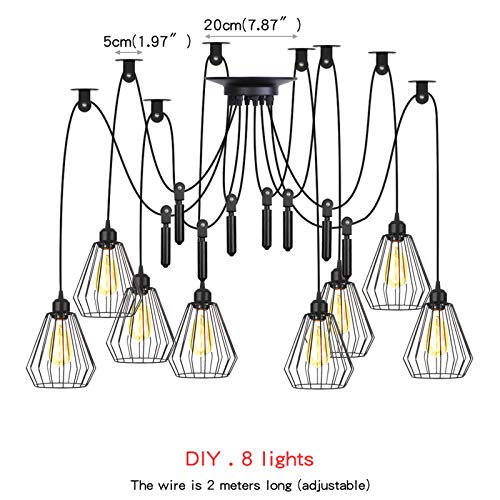 Lustre à cage rustique industriel et suspension araignée ajustable fil 2 mètres - 2