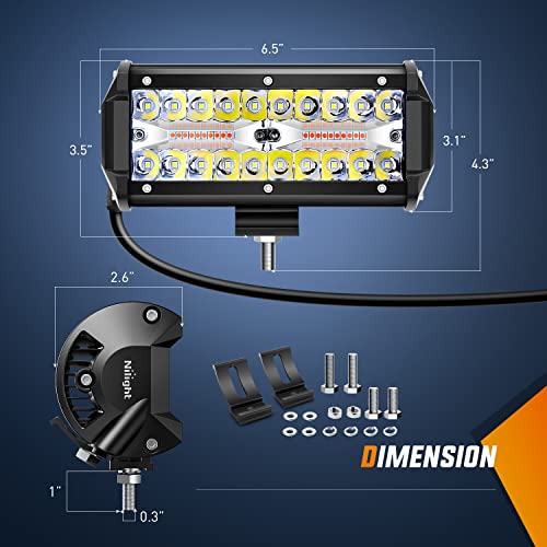 Image of Nilight 6.5inch Amber White Strobe 6 Modes 120W LED Pod Light | Constant /Flash 6 Modes Memory Wiring Harness Kit, Spot-Flood Combo Beam Auxiliary Lights Fit Truck Car ATV Jeep
