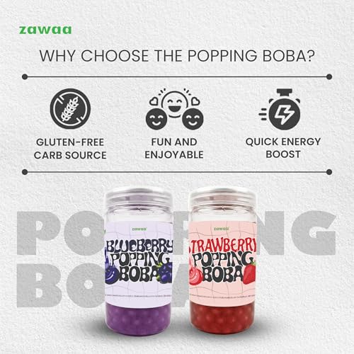 Image of Zawaa Boba Tea Assorted Popping Boba Pearls - Blueberry & Strawberry | 300g Each (Pack of 2) | Bursting Bubble Tea Pearls
