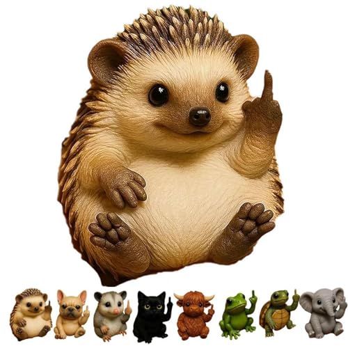 Fun Mini Middle Finger Animal Statue, Funny Middle Finger Resin Garden Statue, Novelty Resin Animal Middle Finger Desktop Decoration, Home Decoration Sculpture for Office Desk Gift (Hedgehog)
