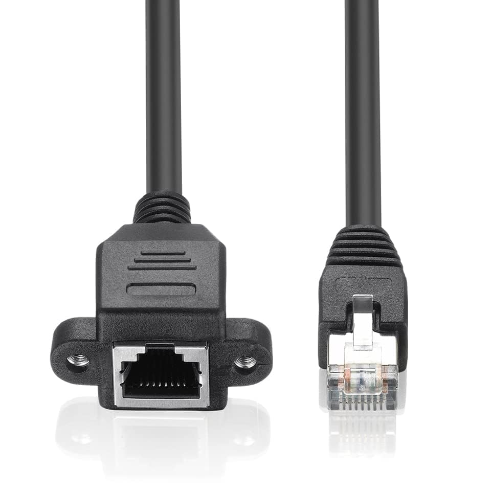 Image of SANCY 1.5 Meter RJ45 Ethernet Cable - Male to Female Screw Panel Mount, 8-Pin Extension, Pure Copper Shielded, LAN Network Cable for Wall Mounting