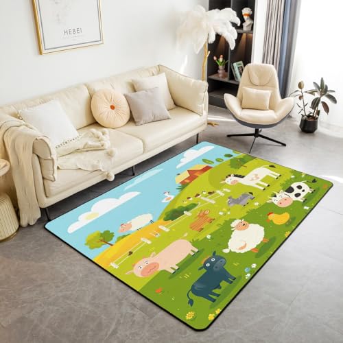 Homemissing Farm Animal Area Rug 100 * 150cm Kawaii Animals Living Room Rugs Set for Teens Farm Nursery Decorative Carpet Funny Country Theme