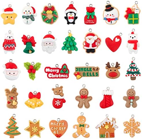 COLOFALLA 32pcs Miniature Christams Decorations Mini Christmas Tree Ornaments Resin Xmas Hanging Decorations Pendants Crafts Assorted Santa Claus Snowman Stocking