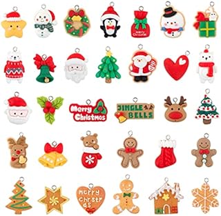 COLOFALLA 32pcs Miniature Christams Decorations Mini Christmas Tree Ornaments Resin Xmas Hanging Decorations Pendants Crafts Assorted Santa Claus Snowman Stocking