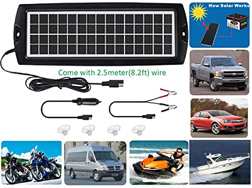 Sunway Solar Car Battery Trickle Charger & Maintainer 5W Solar Panel Power 12V Charger kit Portable Waterproof for Automotive RV Marine Boat Truck Motorcycle Trailer Tractor Powersports Snowmobiles - Thumbnail 3