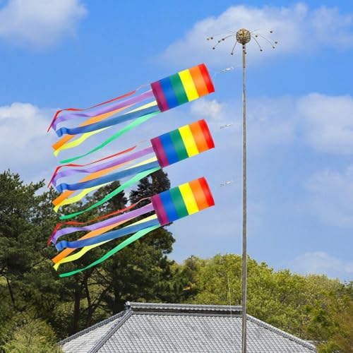 CWPFVQA 3 Stück regenbogengestreifte Windsäcke, dekorative Windsäcke für den Außenbereich, hängende Windspiele, zylinderförmige Regenbogenfahnen, farbenfrohe Gartendekorationen