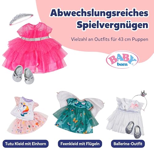 BABY born Prinzessin-Set - Mit pinkem Puppenkleid aus Tüll, Krone & Glitzerschuhen - Hochwertiges Puppenzubehör - Kleidung geeignet für Puppen der Größe 43 cm