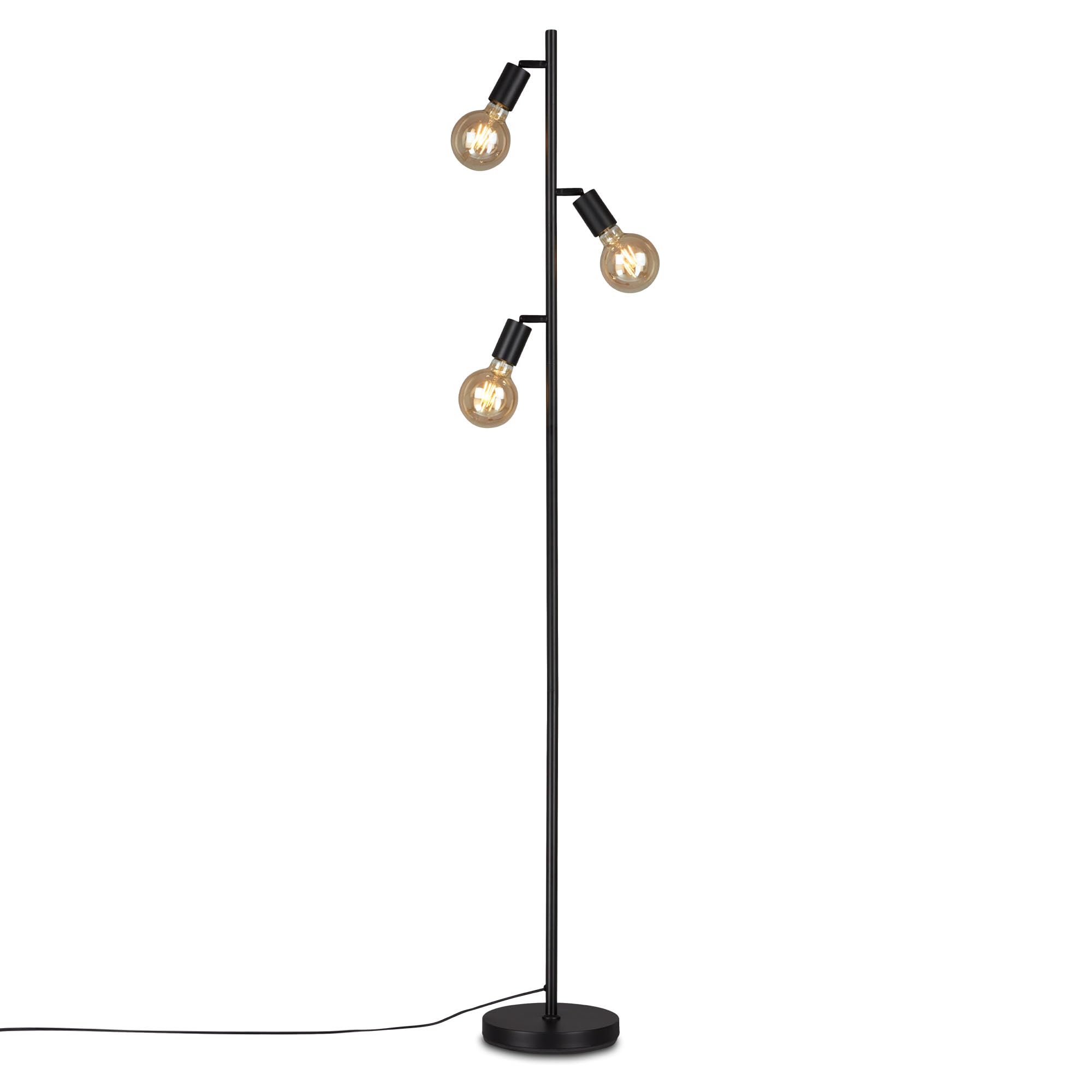 BRILONER - Lampada a stelo orientabile, piantana, lampada da terra, 3 x E27, con interruttore sul cavo, stile retrò, vintage, nero, 10W, 220 x 1600 mm (DxA)