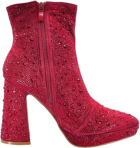 Forever Link Women's Rhinestone Boots Ankle Boots Pointed Toe Chunky High Heel Platform Booties2