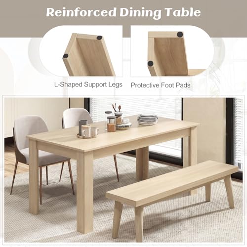 Image of Giantex Dining Table for 4-6, 63 inch L Large Farmhouse Kitchen Table, Wooden Rectangular Dinner Table for Living Dining Room, Home Office, Dinette, 330LBS Capacity, Natural