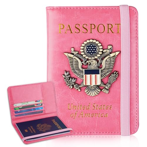 Image of Passport Holder Cover Travel Wallet RFID Blocking Passport Wallets Family Organization Personalized Wallet Case for Men and Women Travel Must Haves (Pink)