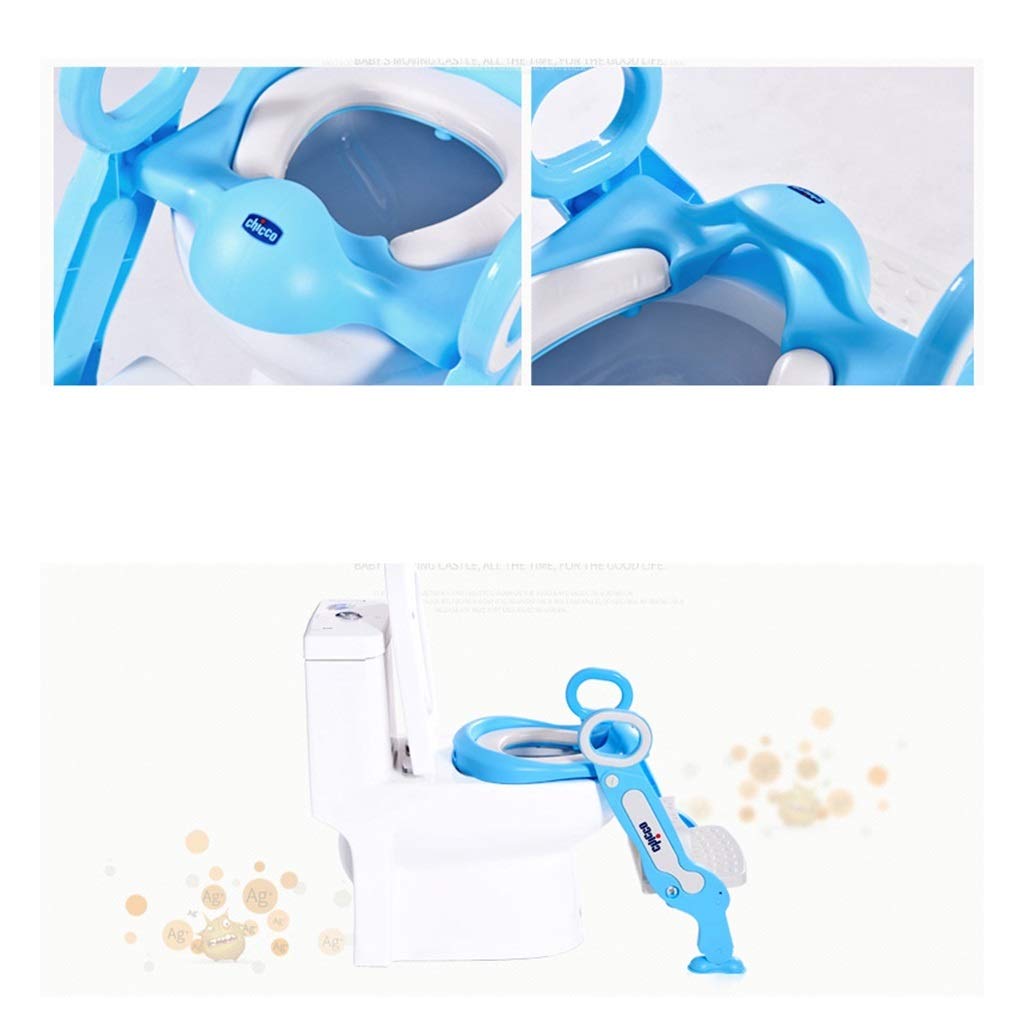 Toilette Töpfchen mit Trittleiter, Ergonomie Anti-Rutsch Töpfchentrainer Mit Toilettensitzabdeckung Einstellbar Falten Fußbank Zum Unisex-Kleinkind (Farbe : Blau)