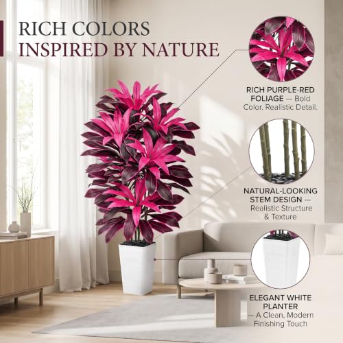 Image of Artificial Dracaena Plant Fake Tree with Planter Faux Yucca Tall Fake Floor Plant, Artificial Trees for Home Bedroom Office Indoor Living Room Decoration (Purple, 6FT)