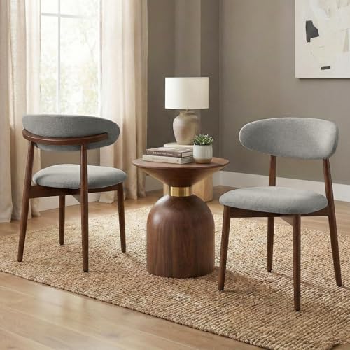 Image of Dining Room Chairs Set of 2, Upholstered Farmhouse Dining Chairs, Modern Fabric Kitchen Chairs with Solid Wood Leg,Green