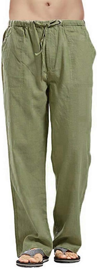 ZzhuyiMen's Linen Elastic Straight Pure Color Long Pants Cargo Chino Elastic Stretch Large Size Trousers Overall Casual Printed Work And Relax Bottoms