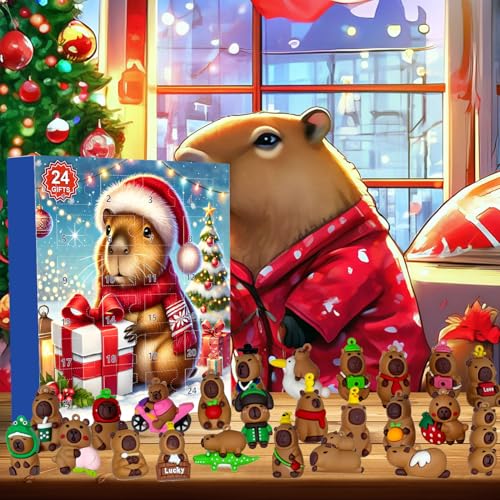 Capybara - Calendario de Adviento de Navidad 2026 – Calendario de cuenta regresiva 3D de 24 días con 24 bonitas muñecas Capybara de dibujos animados, divertida idea de regalo de Navidad