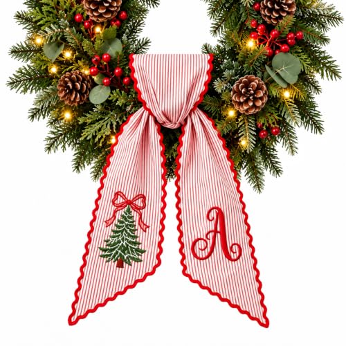 Christmas Wreath Sash for Front Door, Personalized with Initial Bow,#A - image 1