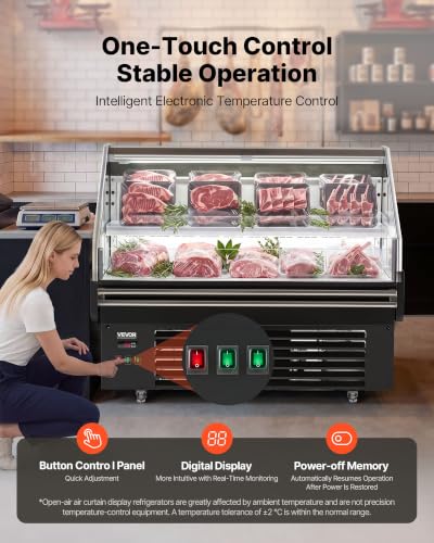 Image of VEVOR Open Air Merchandiser, 4.6 cu. ft. Shelving Commercial Refrigerator, Grab and Go Fan Cooling Display Cooler, with LED Lighting, Night Curtain, Horizontal for Restaurants, Stores, Office