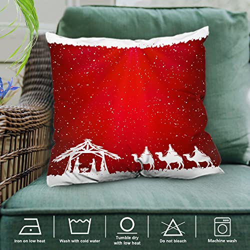 Shrahala Christmas Pillow Covers, Decorative Pillowcases Christian Christmas Wise Men Cushion Case For Sofa Bedroom Car Throw Pillow Covers Square 18 X 18 Inches Red, Set Of 2 #TOP1
