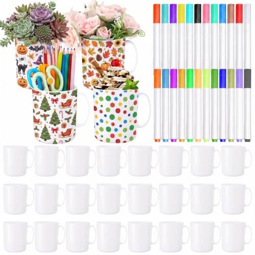 SiliFine 24 Pcs DIY Crafts Gifts, Design Your Own Mugs, Painted Mug Kit