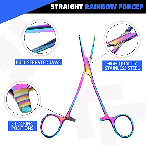2 Pieces Hemostat Curved And Straight Hemostat Forceps Piercing Pliers Forceps, 5.5 Inch Stainless Steel Straight And Curved Pliers, Fishing Tweezer Hemostats (Rainbow) #TOP2