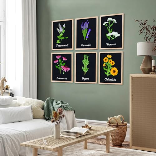 Image of kotart Kitchen Herbs Digital Painting for Wall Decoration - Minimal Cooking Art Prints Restaurant Dinning Room Decor (14X20 Inch, E) Pack of 6