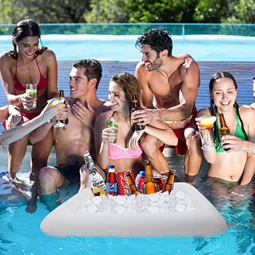 Inflatable Serving Salad Bar Buffet - With Drain New Innovative Valve For Easy Inflation/Deflation By Food & Drink Holder For Pool Picnics, Barbeques & Parties – 28" X 22" X 4" -2 Pack #TOP1