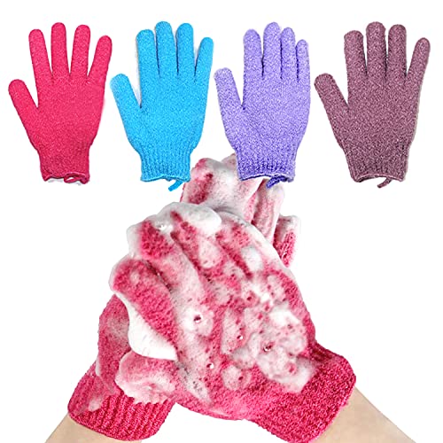 Exfoliating Body Gloves Bath Wash Mitts Skin Massage Deep Cleansing Dead Skin Brush Scrub Luxury Spa Scrubber for Men, Women & Kids 4 Pairs (Package-003)
