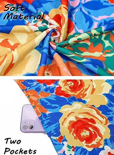 Image of SimpleFun Summer Dresses for Women Beach Floral Tshirt Sundress Casual Pockets Boho Tank Dress