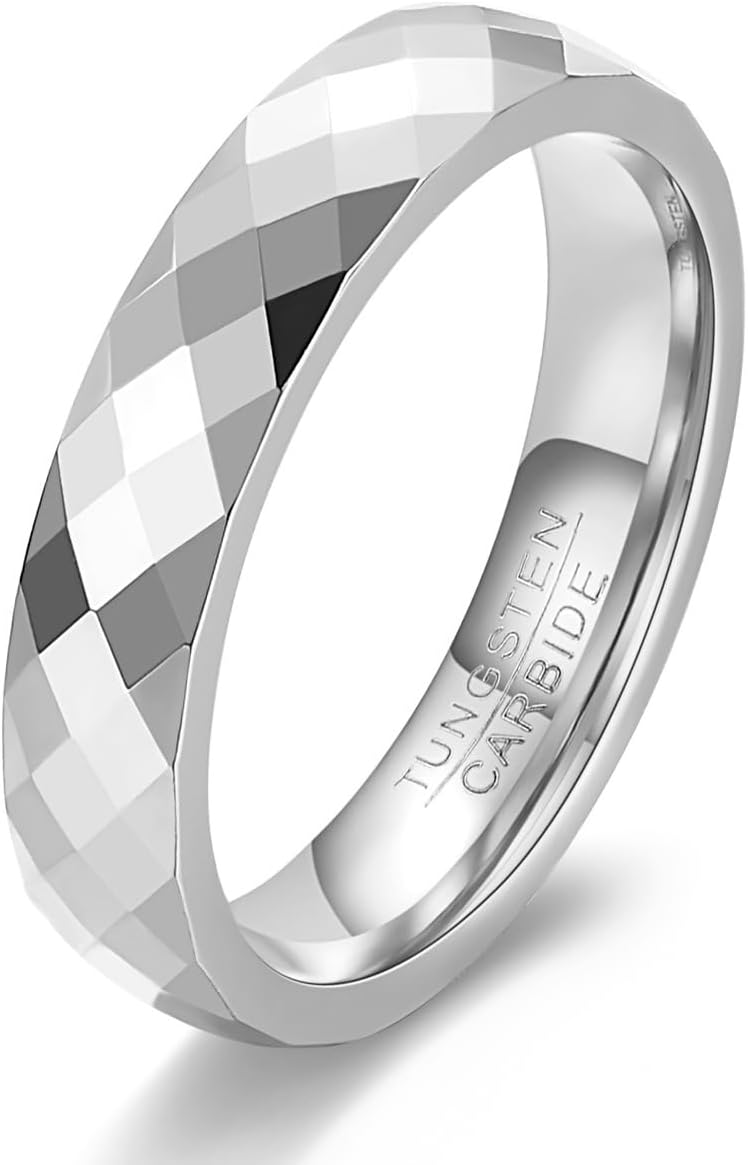 MYNENEY 4mm/6mm Gold Tungsten Faceted Ring for Men Women Couple Rings Bands Comfort Fit Engagement Wedding Bands Size 5-12