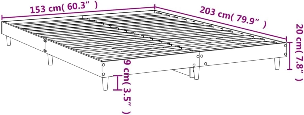Detailed dimensions of the bed frame