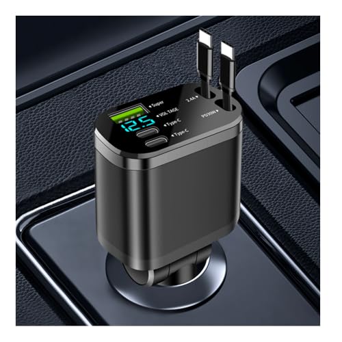 5 in 1 Retractable Car Charger Adapter,Upgraded Car Phone Charger with PD 30W Cable & USB Fast Charging Port,Universal USBs & USB C Cars Chargers Compatible with Android and iPhone