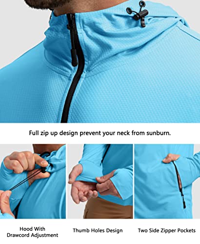 Image of Men's UPF 50+ Light Jacket Full Zip Sun Protection Hoodie Long Sleeve Sun Shirts for Men Hiking Fishing Zip Pockets