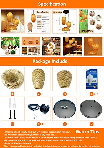 GCQ Bamboo Lantern Pendant Lamp, Retro Japanese Style E27 Chandelier Hanging Light Ceiling Lighting Fixture for Living Room Bedroom Restaurant Cafe Teahouse Bar Dining Room Club - Image 8