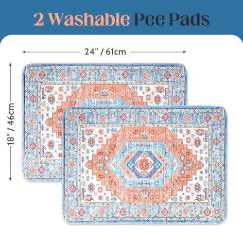 Image of Washable Pee Pads for Dogs, 2 Pack Reusable Puppy Training Pads 24 inchx18 inch Super Absorbent Waterproof Dog Training Pads, Non-Slip Potty Pads, Whelping Pads Litter Mat Orange /Mix