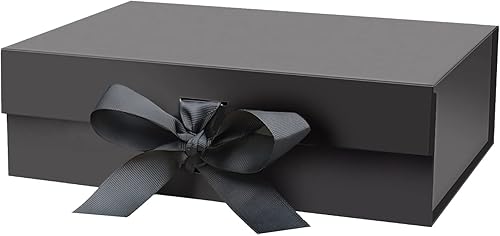Caja de regalo magnética negra de 10.5 x 7.5 x 3.1 pulgadas con tapa y cinta para regalos
