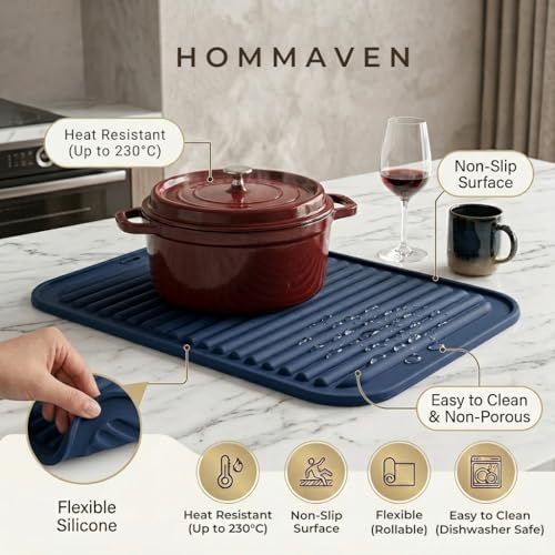 Image of Silicone Trivet Mats, Set of 2, Heat & Slip Resistant Hot Pads for Kitchen Potholders, Multi-Purpose Mat Long-Lasting & Flexible Silicone Hot Pad, BPA Free,Dish Drying Mat, (Classic Blue)