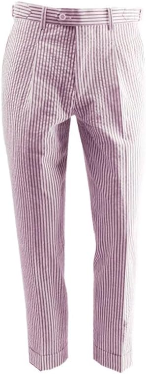 Men's Summer Seersucker Slim Fit Pants Flat Front Lightweight Sear Sucker Suit Separate Pants Trousers