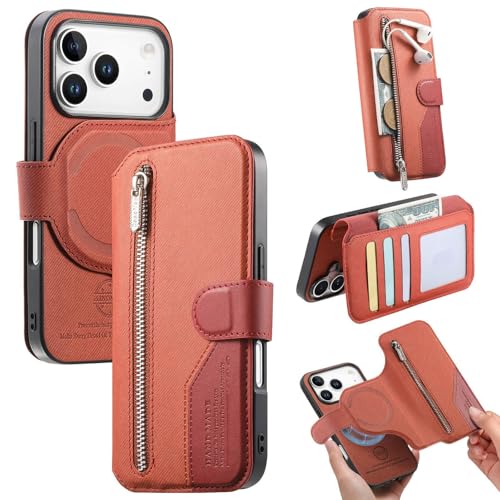 Étui iPhone 14 Plus marron avec portefeuille magnétique détachable en cuir