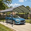 Patiowell 10'x15' Metal Carport, Heavy Duty Carport Canopy with Reinforced Frame and Galvanized Steel Roof, All-Weather Outdoor Car Shelter for Car, Truck, Boat and Tractor, Black