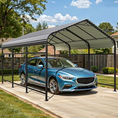 Patiowell 10'x15' Metal Carport, Heavy Duty Carport Canopy with Reinforced Frame and Galvanized Steel Roof, All-Weather Outdoor Car Shelter for Car, Truck, Boat and Tractor, Black