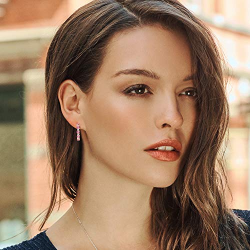 Gem Stone King Gemstone Birthstone Hoop Earrings for Women | 925 Sterling Silver | Round 3MM and 1.8MM Accents | 3/7 Inch Diameter | Fine Jewelry for Her Mom Wife3