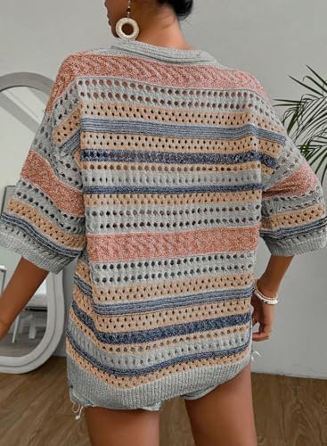 Image of Acelitt Crochet Tops for Women Summer Short Sleeve Sweater