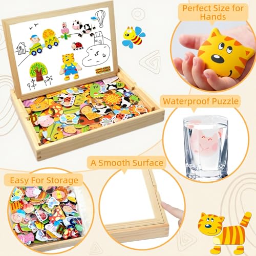 COOLJOY Magnetisches Holzpuzzle 100+ Stück, Spielzeug Ab 2 3 4 Jahre Mädchen Jungen, Pädagogisches Magnetische Holzspielzeug Mit Bauernhof-Muster, Lernspielzeug Halloween Kinder