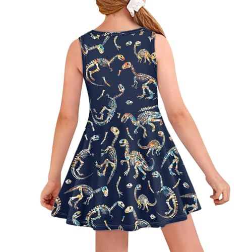 Girls Sleeveless Casual Twirl Dresses Cute Printed Round Neck Summer Dress for Travel3