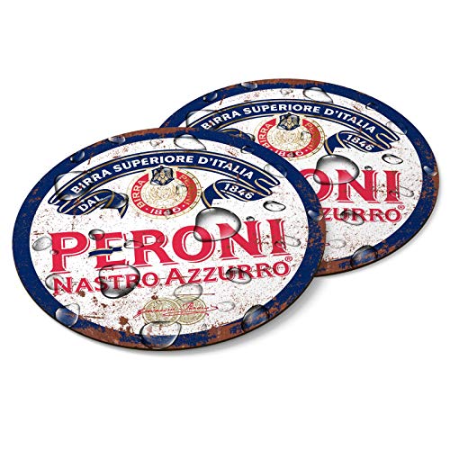 -Due sottobicchieri Peroni in legno Mancave Vintage Retro Legno Bar Pub parete Sottobicchiere rotondo