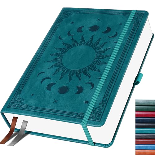 HwxBen Bullet Dotted Journal Gepunktetes Notizbuch 256 Seiten 140 gsm Tintenfestes Papier PU Hard Cover Elastisches Band Innentasche Für Arbeit Büro und Schule 14 5 x 21 cm (SeeGrün)