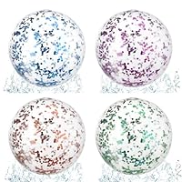 Vyuwast 4 Pcs Glitter Beach Balls Inflatable Beach Ball Clear Ball Confetti Sequin Swimming Pool Balls for Outdoor Beach Swimming Summer Birthday Party